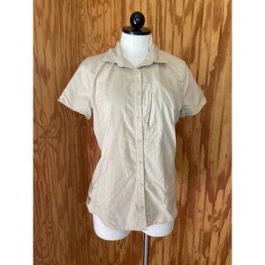 Mountain Hard Wear Button Up Shirt Short Sleeve Top Blouse Zip Pocket Tan Sz 8